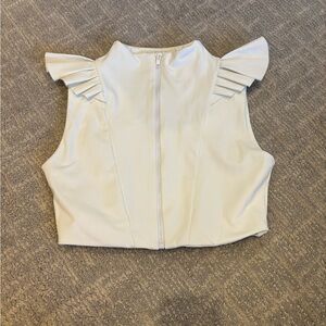 White Flutter Sleeve Crop Tank Top